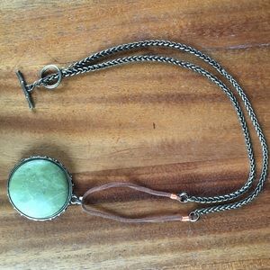 Lucky Brand Green Stone, Antique Goldtone Necklace